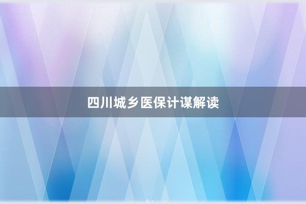 四川城乡医保计谋解读